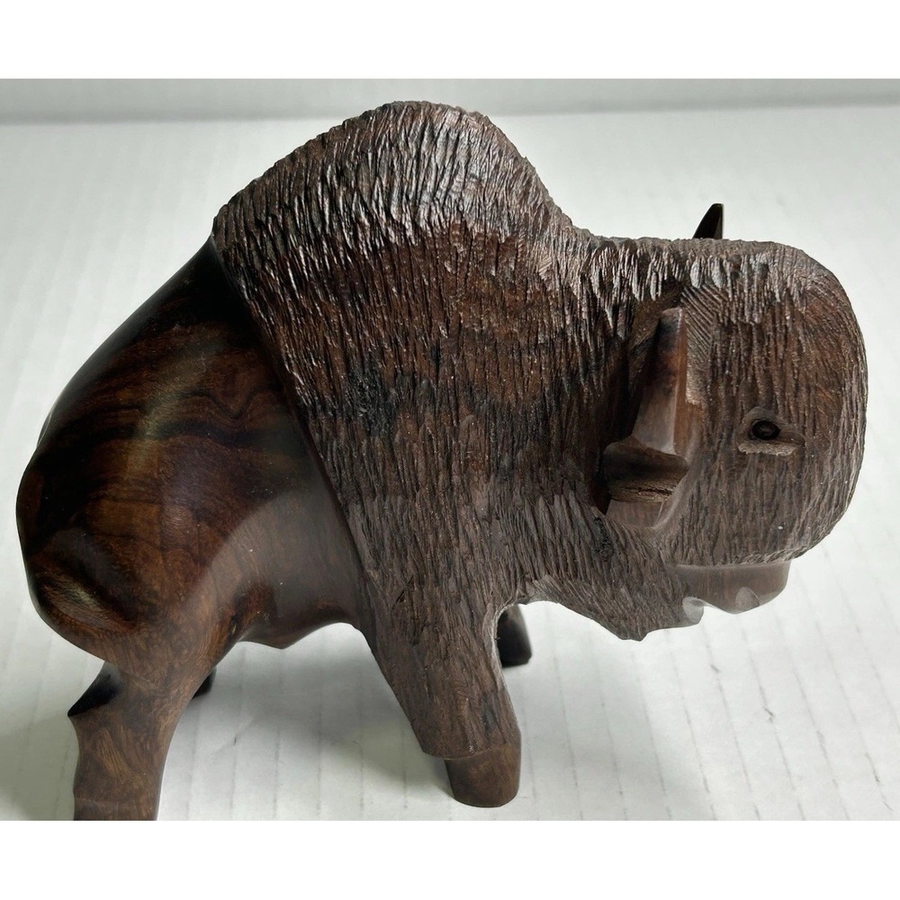 Artisan Carved Stone Ebony Buffalo Figurine Indian Western Animals SW Decor